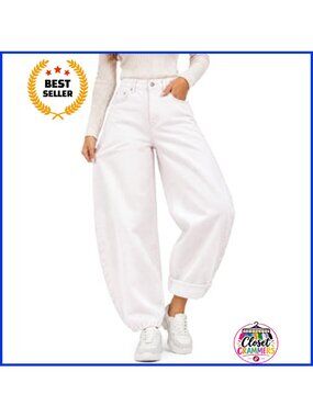 Fleece Lined Barrel Jeans High Waisted Stretchy Wide Leg Denim Pants